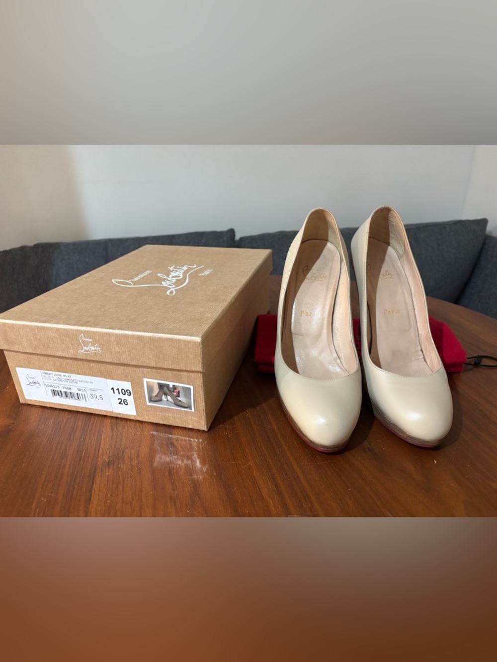 Christian Louboutin Cream Leather Round-Toe Pumps